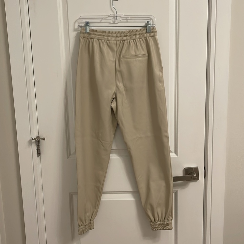 Zara Faux Leather Joggers in Ecru - Picture 3 of 3
